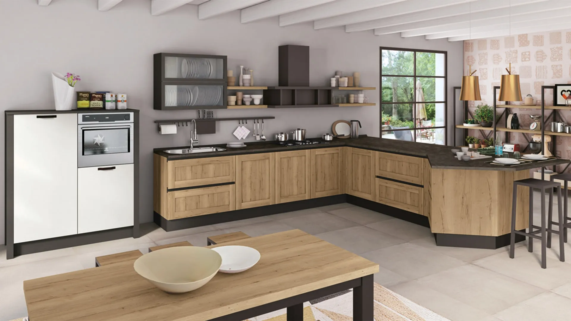 Cucina Moderna Kyra Telaio con penisola di Creo
