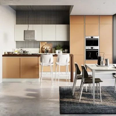 Cucina Moderna Rewind in laccato Cannella con penisola di Creo