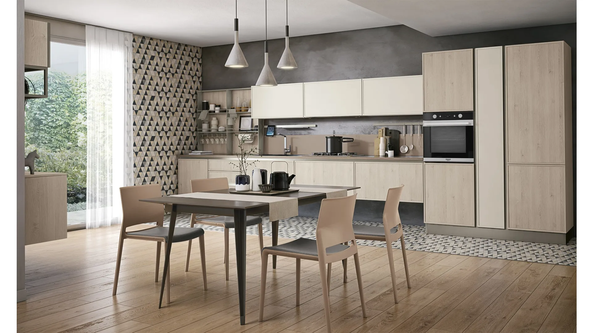 Cucina Moderna lineare Rewind finitura legno di Creo