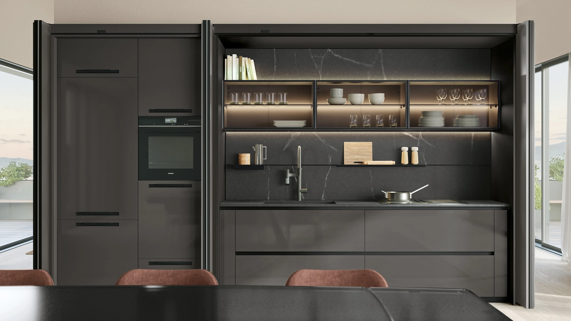 Cucina Moderna lineare a scomparsa Shade Lab 02 di Lube