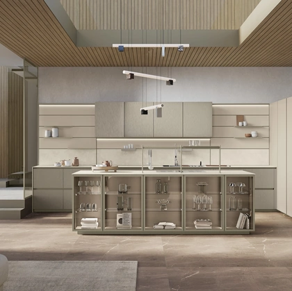 Cucina Moderna con isola Shade Lab 04 in laccato e nichel spazzolato di Lube