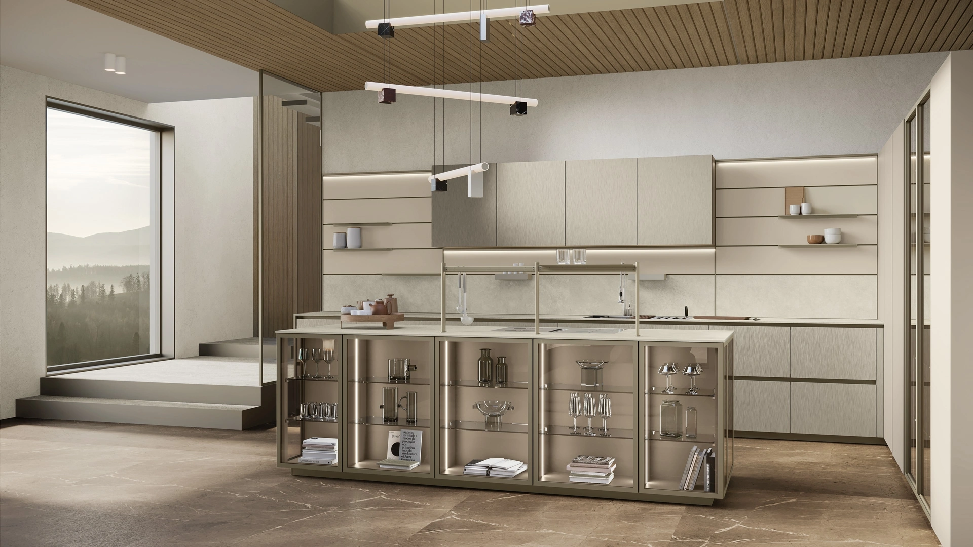 Cucina Moderna con isola Shade Lab 04 in laccato e nichel spazzolato di Lube