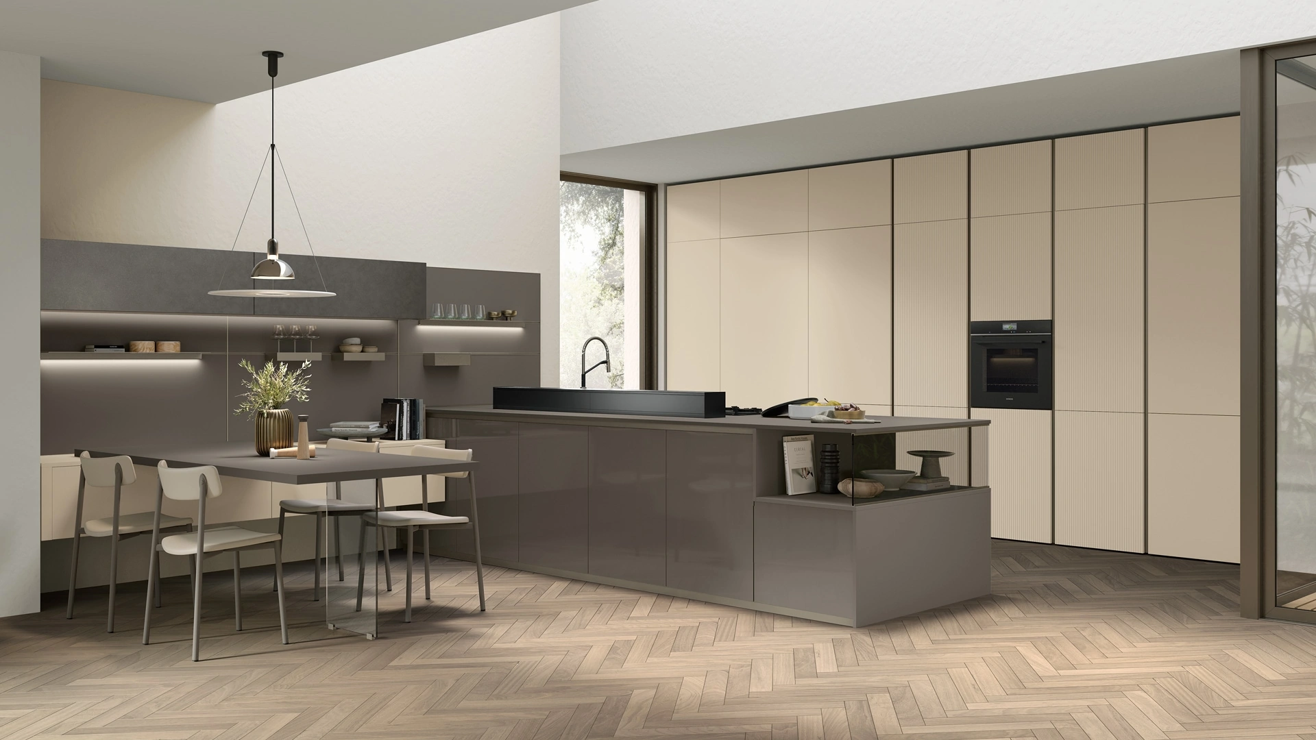 Cucina Moderna con penisola Shade Lab 09 in laccato opaco e lucido di Lube