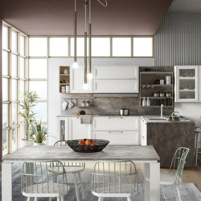 Cucina Moderna Smart con penisola finitura Gesso Supermatt di Creo