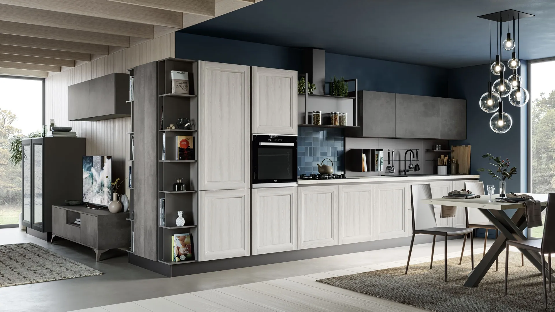 Cucina Moderna Smart lineare finitura Frassino Bianco e Malta Ardesia di Creo