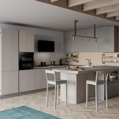 Cucina Moderna Tablet Wood con penisola in Rovere Grey e laccato opaco Ardesia di Creo