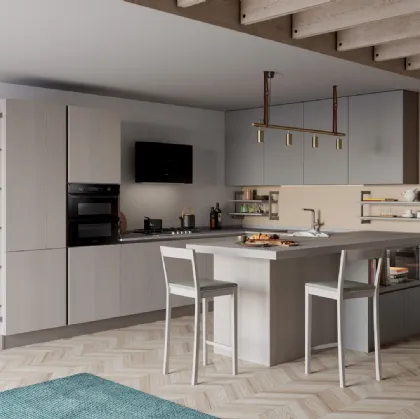 Cucina Moderna Tablet Wood con penisola in Rovere Grey e laccato opaco Ardesia di Creo