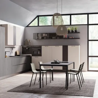 Cucina Moderna Tablet Wood angolare in Rovere Nero e laccato lucido Polvere di Creo