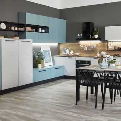 Cucina Moderna angolare Zoe 01 in laccato opaco Verde Fiordo e Bianco di Creo