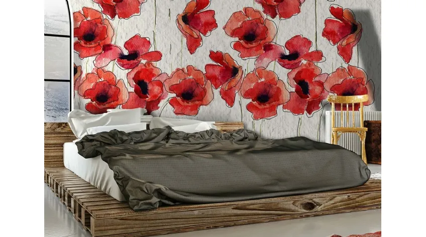 Carta da parati floreale con papaveri Tulipared di Instabilelab