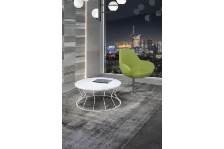 Tavolino in vetro ceramica Calacatta con base in acciaio Filo Large di Unico Italia