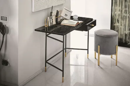 Scrittoio Vanity con top in marmo, cassetto in legno laccato e struttura in acciaio di Bontempi