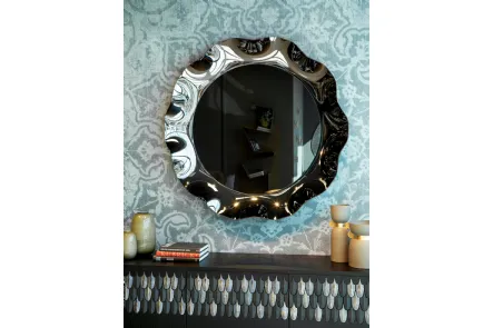Specchio rotondo Dorian con cornice in vetro curvo argentato di Tonin Casa
