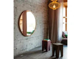 Specchio Zero 16 Rotondo con cornice e decorazione i Rovere massello di Devina Nais