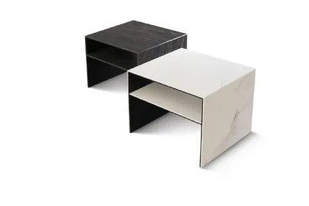 Tavolino in vetro ceramicato Noir Desir e Calacatta Square Plus di Unico Italia