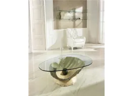 Tavolino Venere con basamento in pietra fossile a forma di conchiglia e top in vetro di Stones