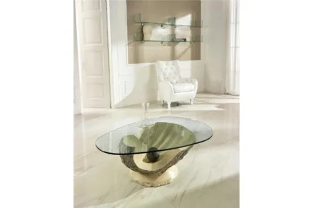 Tavolino effetto conchiglia in vetro e pietra fossile Venere di Stones