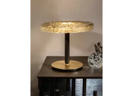 Lampada da tavolo Macrabè in vetro e legno di rovere massello con base in metallo di Tonin Casa