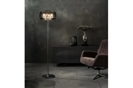 Lampada da terra Mirror con pendenti in cristallo e paralume in vetro e specchio di Stones