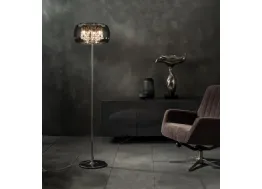 Lampada da terra Mirror con pendenti in cristallo e paralume in vetro e specchio di Stones