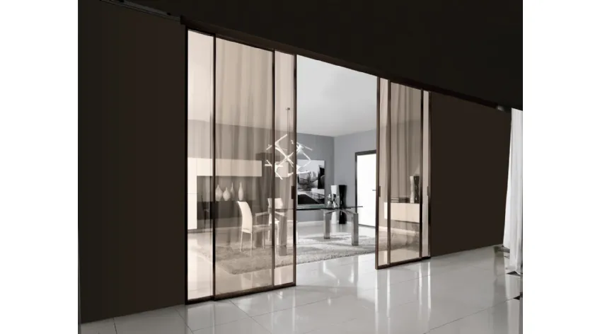 Porta per interni scorrevole in vetro bronzato e telaio in alluminio Absolute 004 di Unico Italia