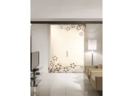 Porta per interni scorrevole in vetro temperato acidato Bronzato con serigrafia Flower Moka Fantomas 025 di Unico Italia