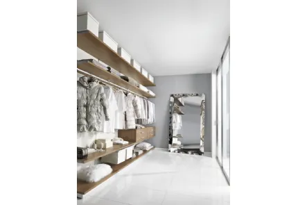 Cabina Armadio lineare in Noce Caramel con schienali in Bianco Opaco Continua 014 di Unico Italia