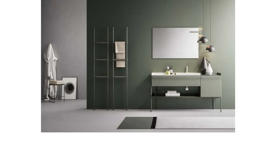 Mobile da Bagno in laccato Roccia opaco con serigrafia ad esagoni Industrial 03 Gray Forest di Ardeco