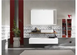 Mobile da Bagno sospeso in melaminico Olmo Gesso Wind 48 con top in legno massello dalla forma irregolare di Ardeco