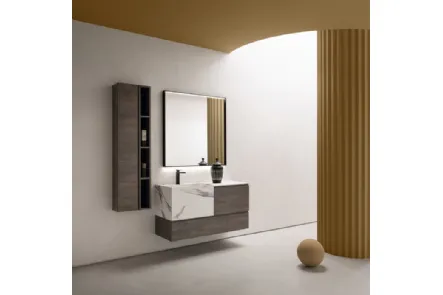 Mobile da Bagno sospeso in nobilitato effetto legno con vasca in HPL effetto marmo B-GO BG011 di Compab