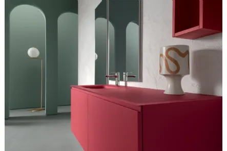 Mobile da Bagno sospeso con piano con vasca integrata in cristallo B-GO BG020 di Compab