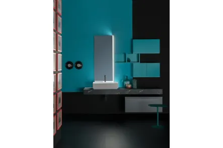 Mobile da Bagno sospeso in melaminico laccato opaco e piano in laminato effetto pietra B GO CHROMATIC BG46 di Compab