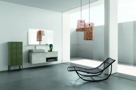 Mobile da Bagno sospeso in melaminico con piano in HPL e lavabo in ceramica grigio opaco B201 BD009 di Compab
