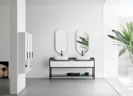 Mobile Bagno da appoggio in nobilitato laccato bianco opaco con piano in gres B201 BD003 di Compab