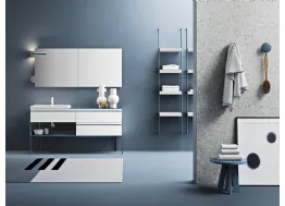 Mobile da Bagno in laccato Bianco opaco con piedini in metallo laccato Blu Notte Industrial 01 Blue Whale di Ardeco