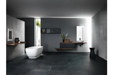 Mobile da Bagno sospeso in rovere e laccato opaco con lavabo in ceramica INK NK03 di Compab