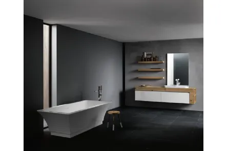 Mobile da Bagno sospeso con piano in legno di rovere e frontali in laccato bianco lucido INK NK13 Compab