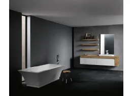 Mobile da Bagno sospeso con piano in legno di rovere e frontali in laccato bianco lucido INK NK13 Compab