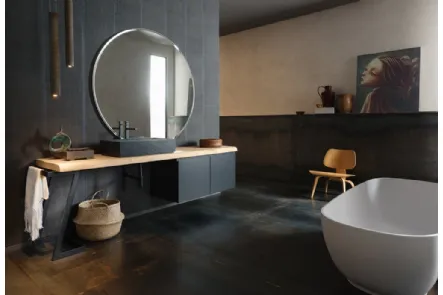 Mobile Bagno da appoggio in laccato opaco nero con piano in legno e lavabo in gres INK PRESTIGE NK21 di Compab