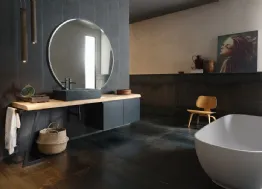 Mobile Bagno da appoggio in laccato nero con piano in legno e lavabo in gres INK PRESTIGE NK21 di Compab