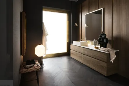 Mobile Bagno da appoggio in legno di rovere con piano e lavabo in gres effetto marmo Calacatta INK PRESTIGE NK24 di Compab