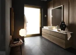 Mobile Bagno da appoggio in legno di rovere con piano e lavabo in gres effetto marmo Calacatta INK PRESTIGE NK24 di Compab