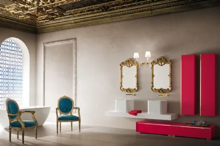 Mobile Bagno da appoggio in laccato lucido con finiture dorate e piano in Mineralguss JACANA LUXURY JA27 di Compab