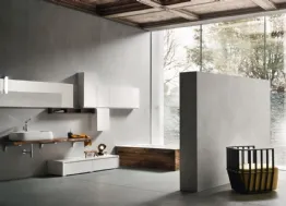 Mobile da Bagno sospeso in legno e laccato bianco lucido con lavabo in ceramica JACANA LUXURY JA32 di Compab