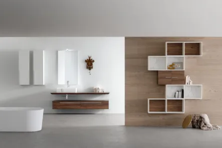 Mobile da Bagno sospeso in Noce con lavabo in gres finitura bianco venato K25 K HOUSE 50 di Compab