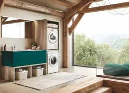 Mobile da Bagno per lavanderia in laccato Verde Blu opaco e HPL Rovere Laundry 08 di Puntotre