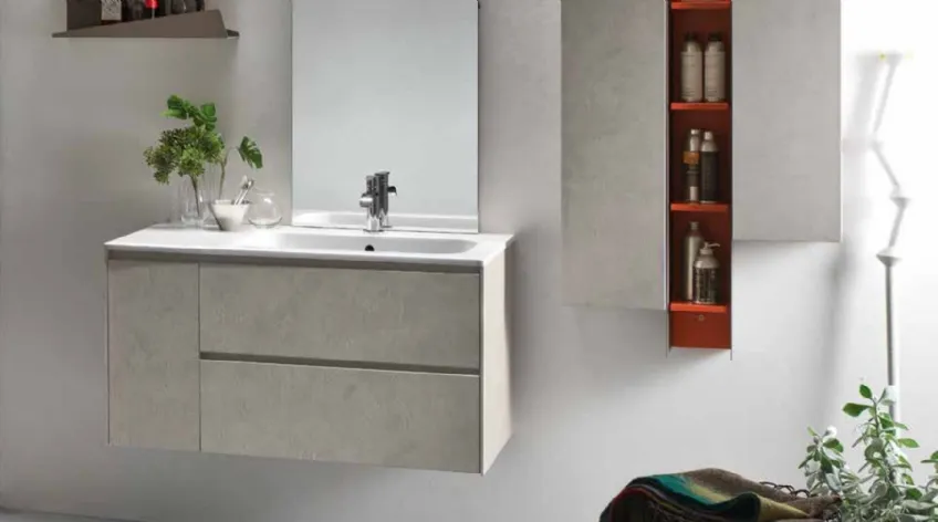 Mobile da Bagno sospeso in melaminico effetto cemento Malta Grigio Start Block 06 di Ardeco