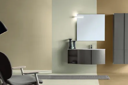 Mobile da Bagno sospeso in Rovere laccato Fango opaco con elemento terminale in metallo Round 05 Mint Ground di Ardeco