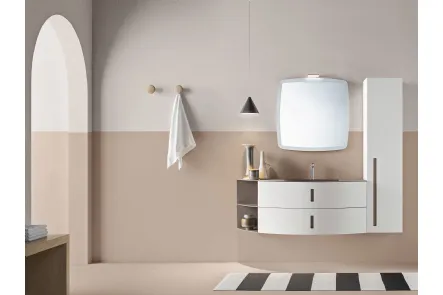 Mobile da Bagno in laccato opaco con elemento laterale e top in metallo Round Pink Powder di Ardeco