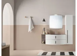 Mobile da Bagno in laccato opaco con elemento laterale e top in metallo Round Pink Powder di Ardeco